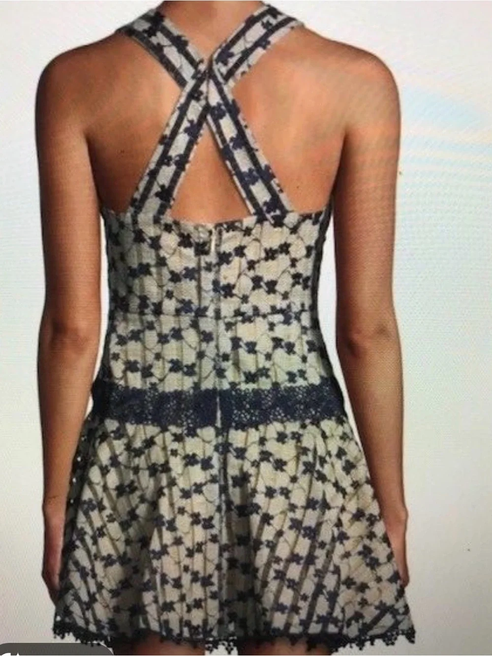 FOXIEDOX Anthropologie Cordelia Navy Blue Beige Lace Halter Dress! Gorgeous! S